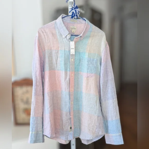 J. Crew Pastel Plaid Baird McNutt Button Down Shirt L - Picture 2 of 8